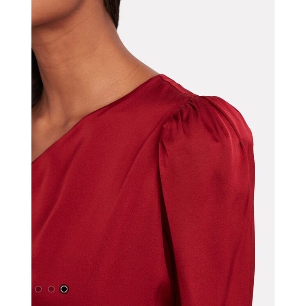 INTERMIX 100% silk one shoulder top in wine - Picture 5 of 8